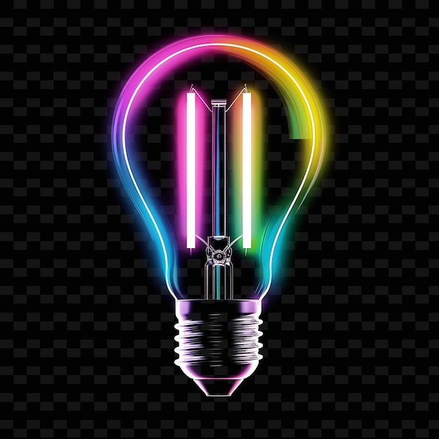 PSD una lampadina con un arcobaleno di neon in fondo