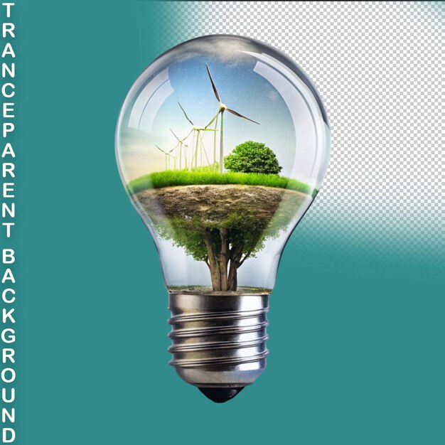 PSD light bulb with tree inside on transparent background