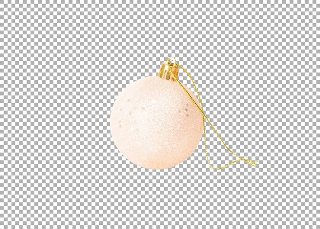 Light christmas ball with sequins and a golden rope isolated