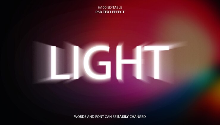 Light editable text effect colorful photoshop file psd