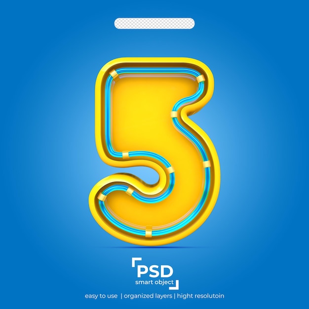 PSD light effect in number 5 3d