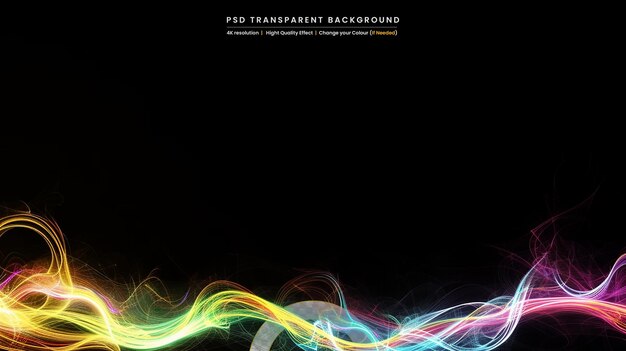 PSD light effect wave curve colorful lines on transparant background