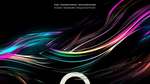 PSD light effect wave curve colorful lines on transparant background