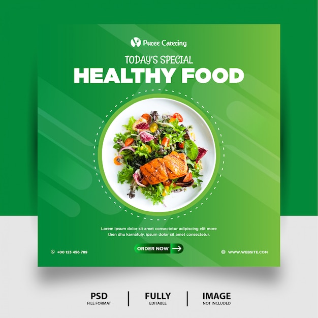 Light green color healthy food social media post banner