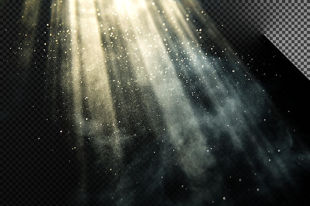 A light rays with glitter particles on transparent background