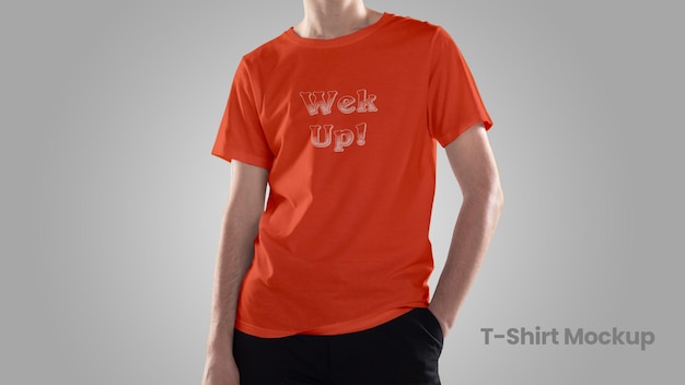 PSD light red tshirt mockup for man