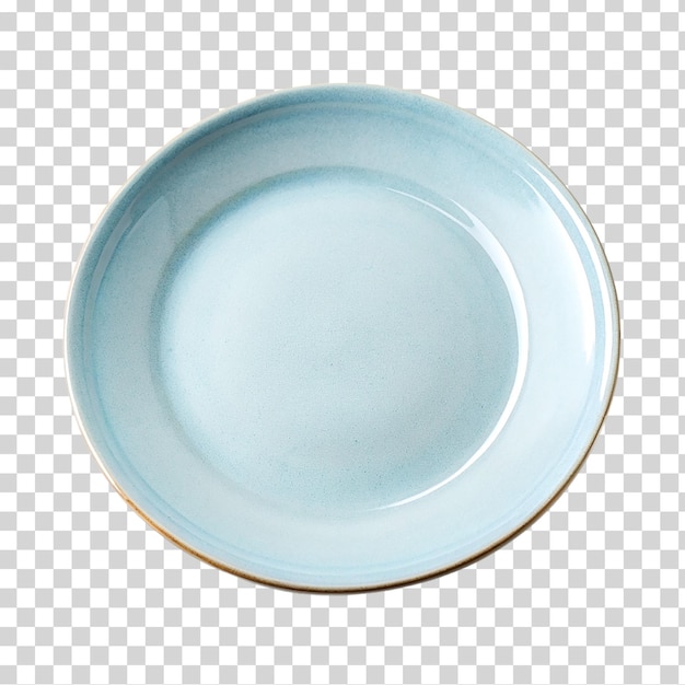 Un piatto vuoto blu rotondo chiaro su uno sfondo trasparente