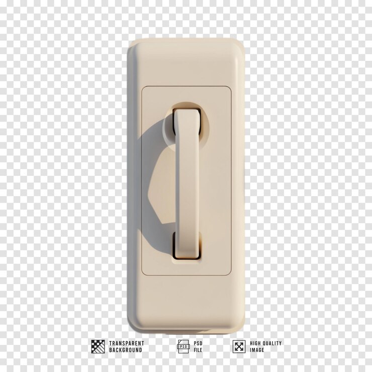 PSD a light switch with a plastic handle that says  the word light  on it
