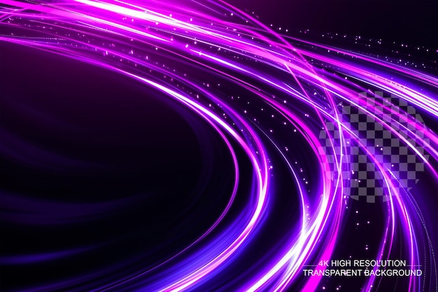 Light trail background with elegant violet line crossing on transparent background