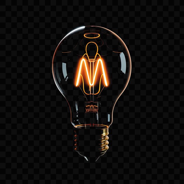 PSD lightbulb 3d icon with filament design made with clear plast psd y2k glowing neon web logo design