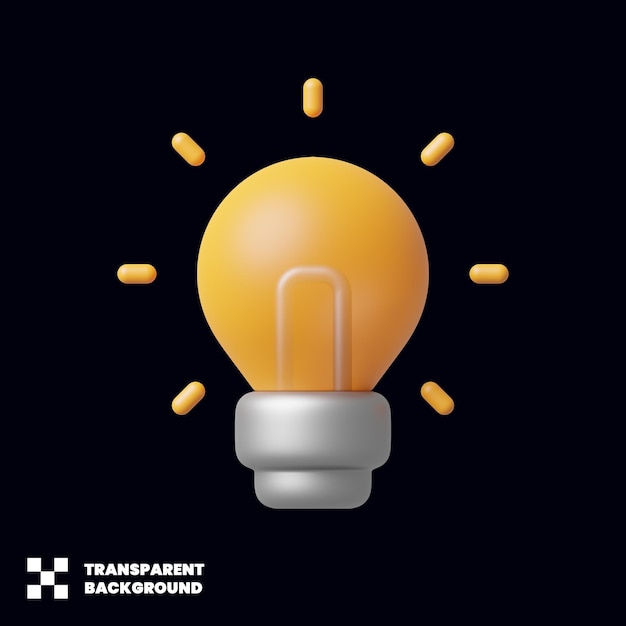 Lightbulb bright idea icon in minimalist 3d render