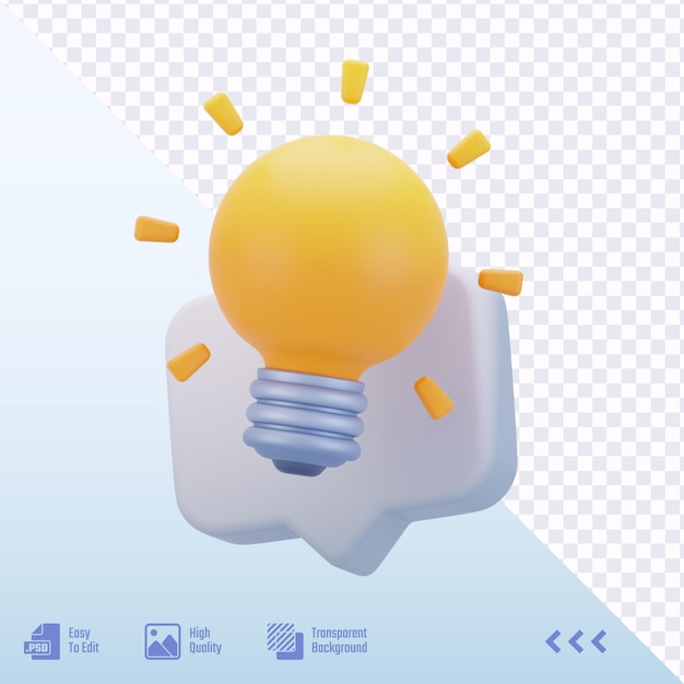 lightbulb bright idea in speech bubble 3d render