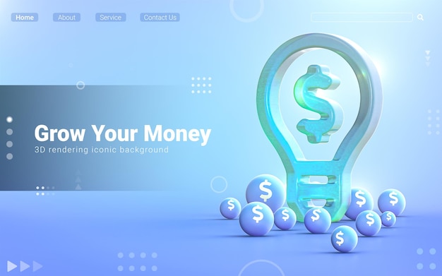 PSD lightbulb dollar sign blue abstract iconic background web and social banner advertisement 3d render