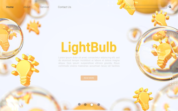 ウェブサイトのバナー3dレンダリングの電球の象徴的な空白スペース広告の背景の概念