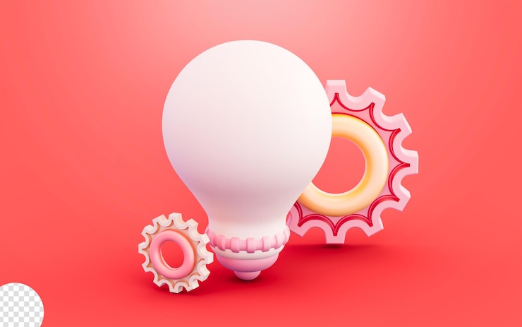 PSD lightbulb with gear sign 3d illustration concept for management idea creativity