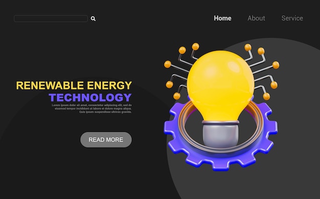 再生可能エネルギーの暗い背景 3 d レンダリング コンセプトにギア接続を設定した電球