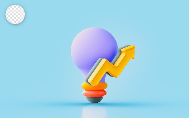 Lightbulb with up arrow sing 3d render concept for increase electricity production growth