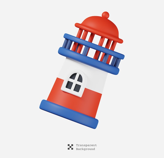 PSD lighthouse isolated. sea and beach cartoon icon. summer vacations and sea lifestyle theme. 3d render