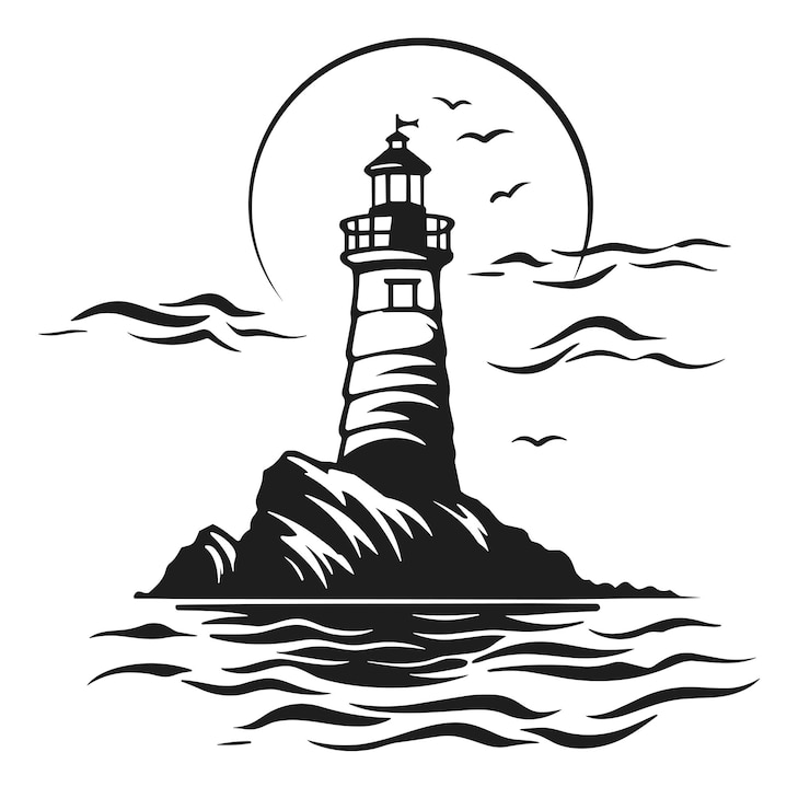 PSD lighthouse ocean world travel adventure vector grafische illustratie