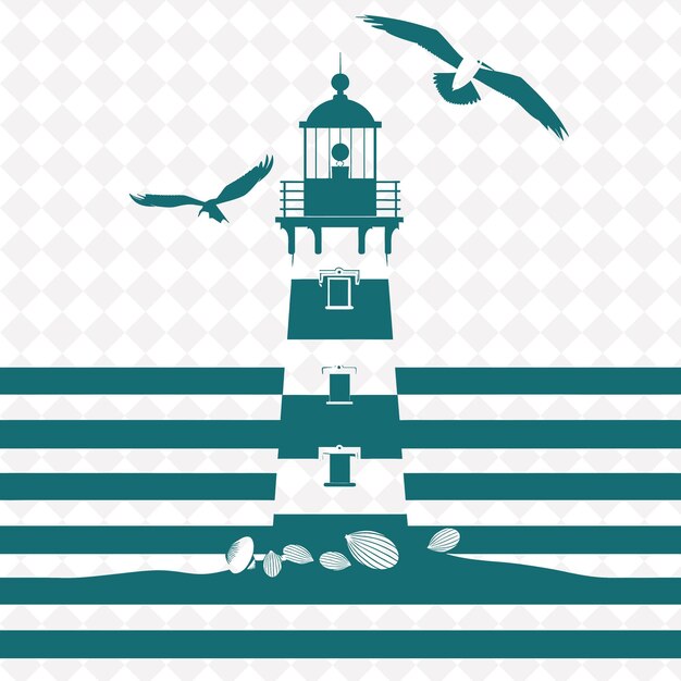 PSD a lighthouse with birds flying around it and a bird flying in the sky