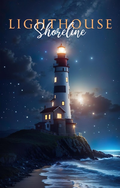 PSD a lighthouse with night view under night sky generative ai