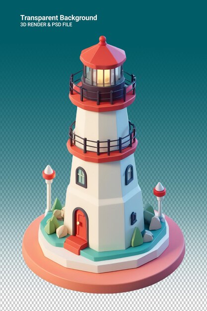 PSD a lighthouse with a red roof and a lighthouse on top