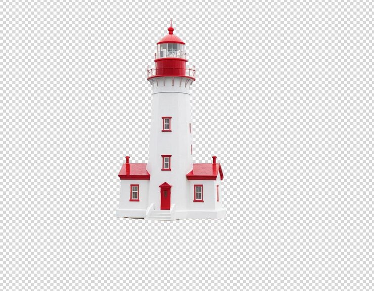 PSD a lighthouse with a red roof and a red lighthouse on the top
