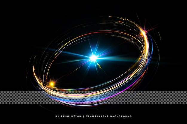 Lighting circle with lens flare on transparent background