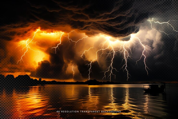 PSD lighting thunderstorm on transparent background