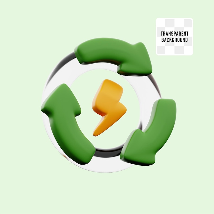 PSD lightning bolt energy symbol with arrow turn around for future natural environment friendly recycle renewable concept 3d icon illustration render design