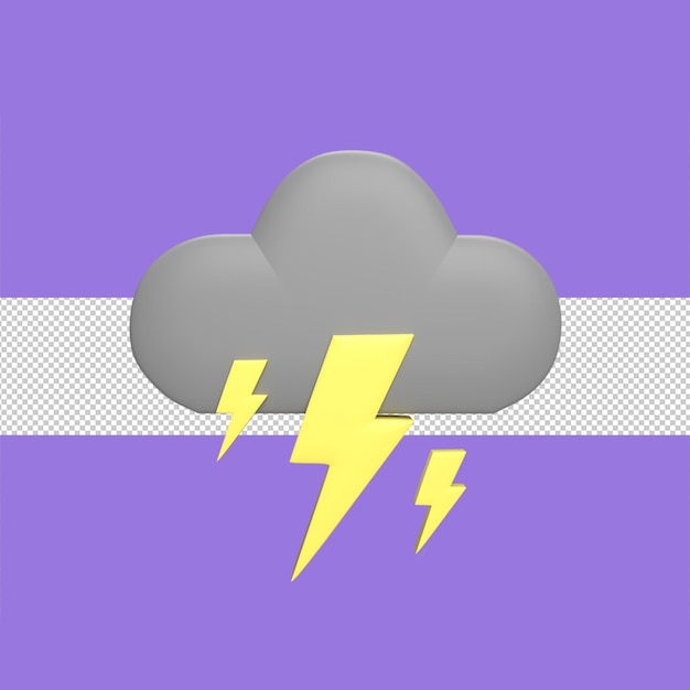PSD Молния облачная 3d иконка модель мультяшном стиле концепция рендеринга иллюстрации