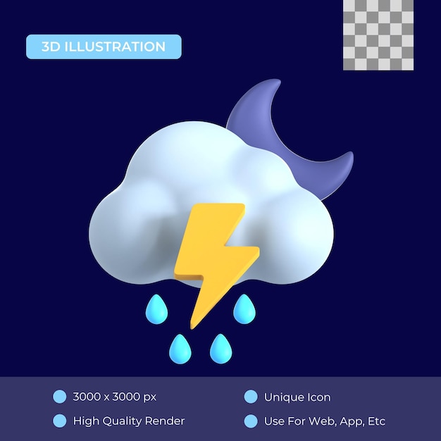 Молния Морось ночью 3D Icon
