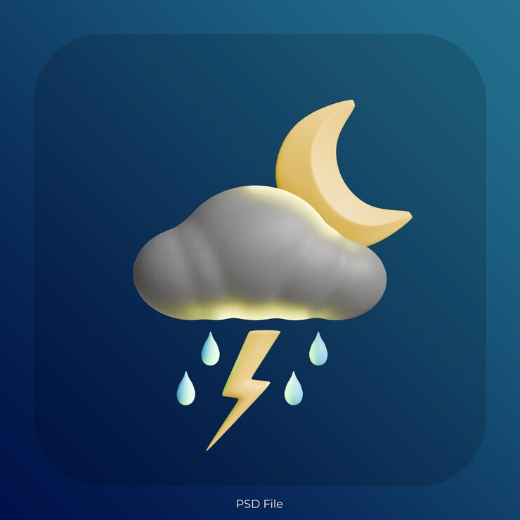 PSD lightning rainy night 3d icon