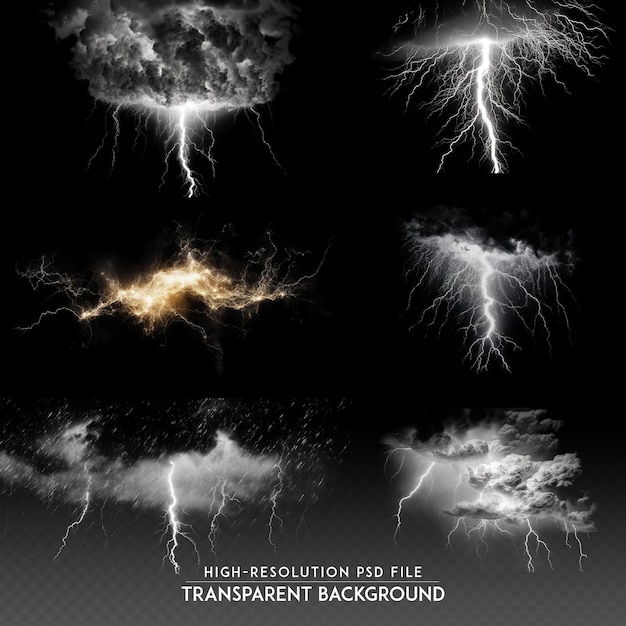 PSD lightning and thunderstorms with a background of clouds and lightning