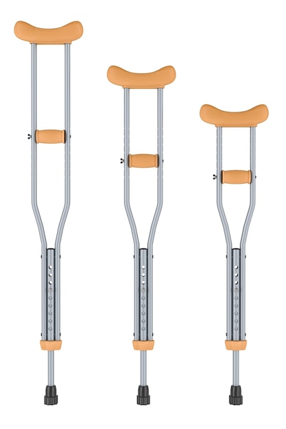 PSD lightweight underarm crutches with height adjustment different size 3d rendering isolated on transparent background