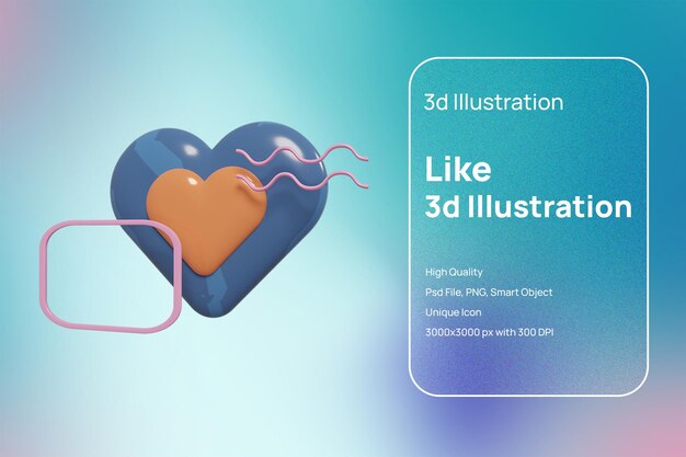 PSD a like button with 3d icon and render style