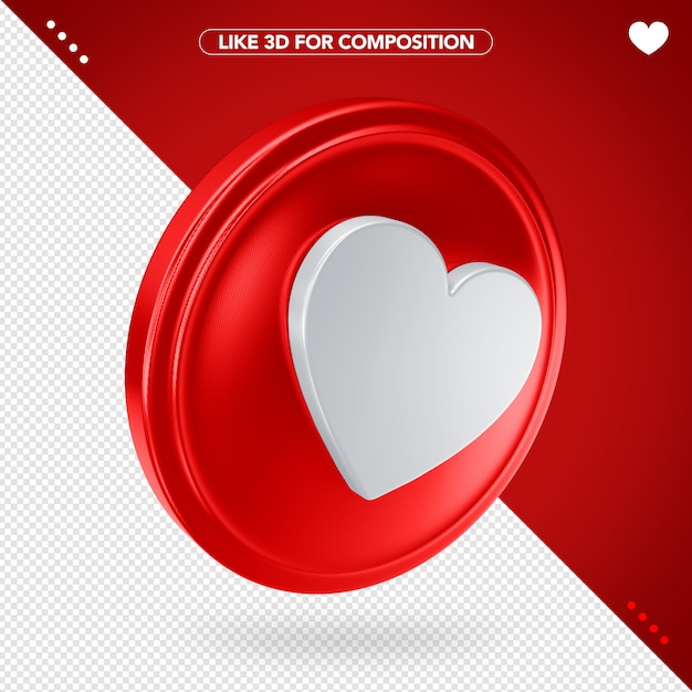 Come facebook rosso in 3d con cuore bianco