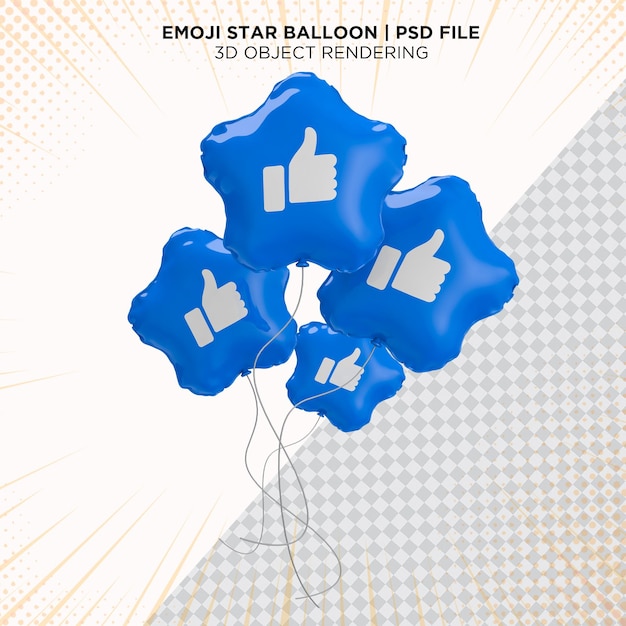 PSD like gasp emoji four balloon star floating style 3d rendering isolated