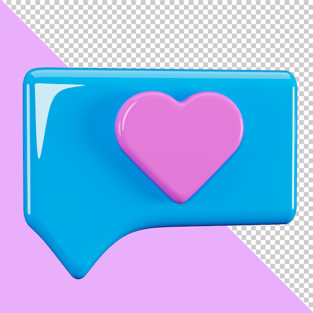 Like icon heart 3d Heart in blue square render Notification icon isolated on white background
