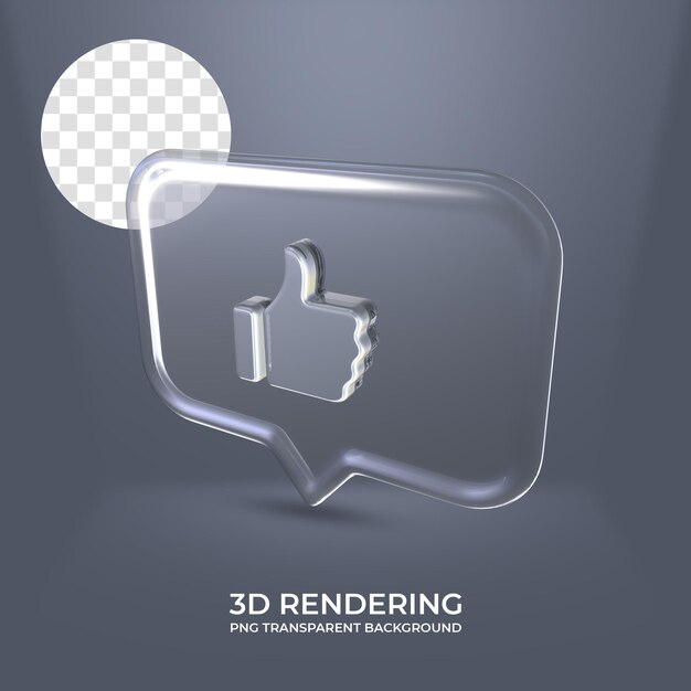 Like icon with glass frame 3d rendering