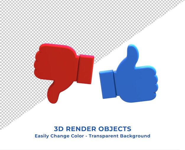 PSD like thumbs up and down 3d render