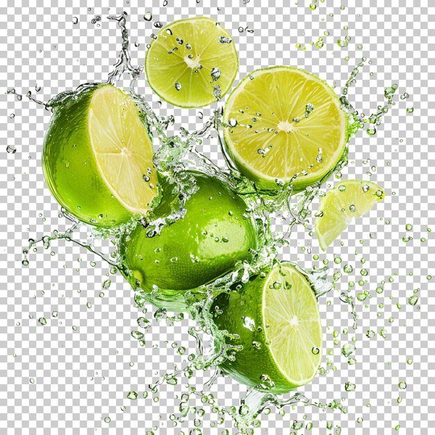 PSD ライムとレモンのジュース - 透明な背景に単独の果物をスプラッシュするレモンのスライスジュース