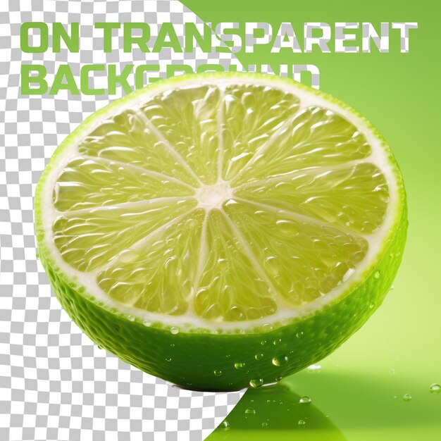 PSD a lime cut in half sits on a transparent surface