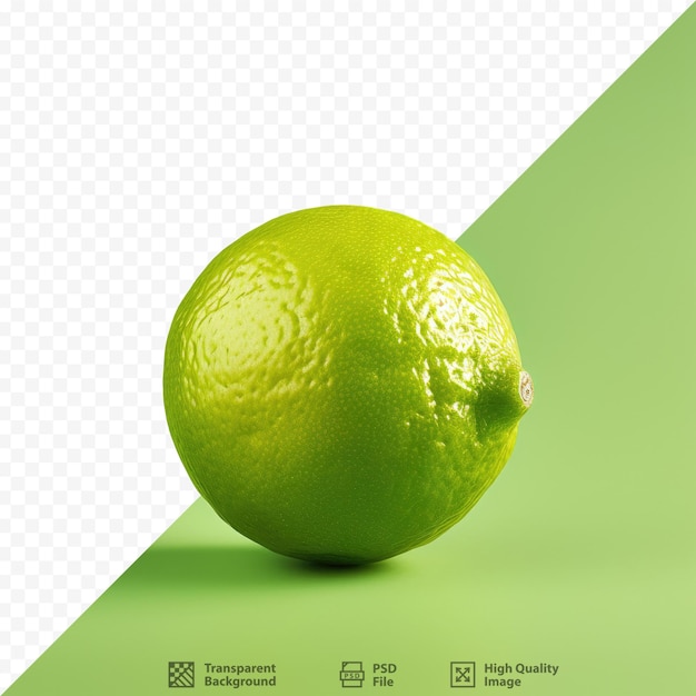 A lime is on a green background with a picture of a lemon.