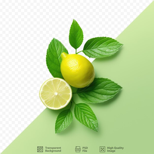 Lime and mint leaves against transparent background