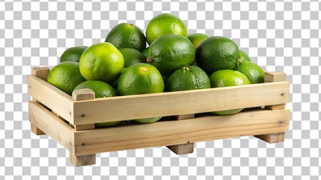 PSD lime-vruchten in houten kratten geïsoleerd op een doorzichtige achtergrond
