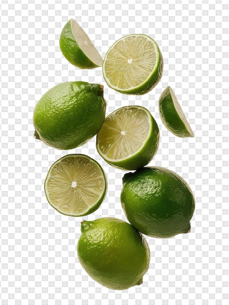 PSD limes are cut into halves on a transparent background