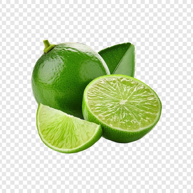 PSD limes are green and cut in half on a transparent background