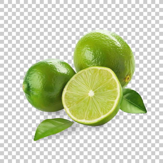 PSD lime con fetta di lime isolata su sfondo bianco concept di agrumi freschi naturali e salutari