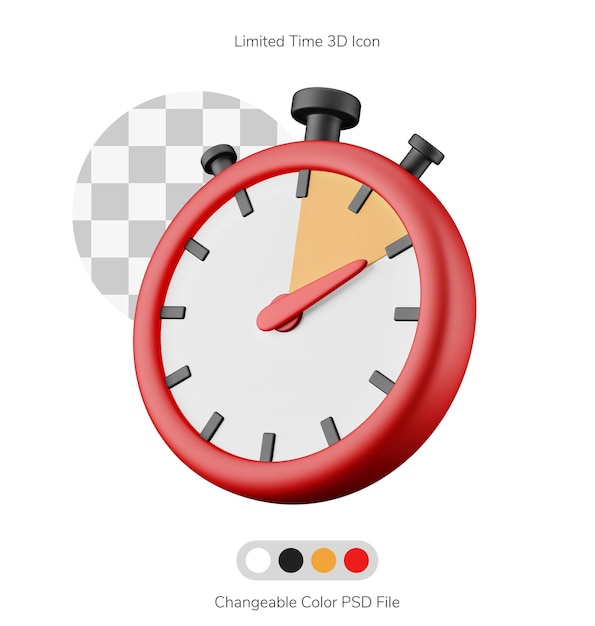 PSD limited time offer symbol stopwatch psd changeable color 3d icon illustration isolated